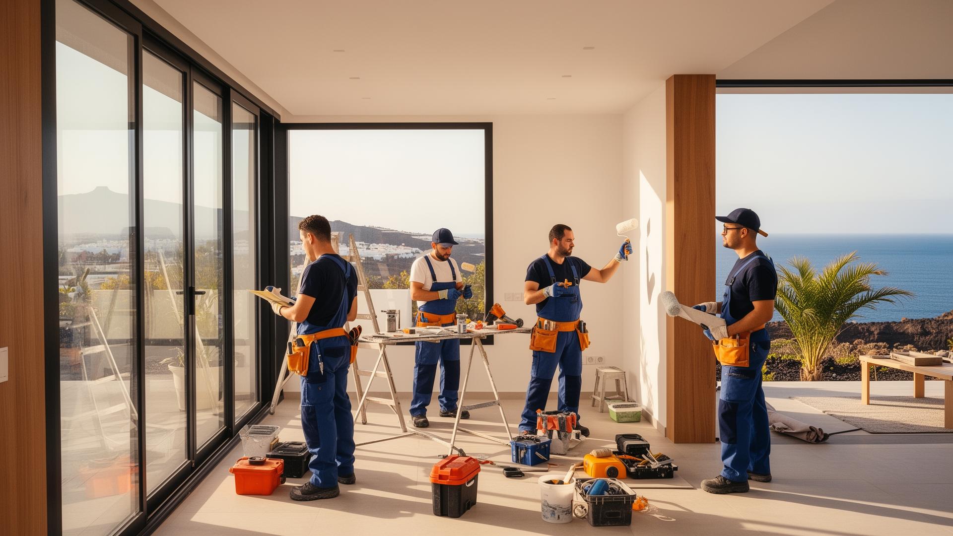 Profesionales trabajando en una vivienda canaria moderna